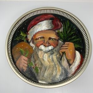Christmas Serving Tray Vintage Painted Santa Claus Hand Painted Holiday …